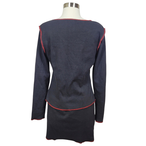 SHEIN Black Red Gothic Grunge Ribbed 2 Piece Long Sleeve Skirt Set Size 8-10 - Picture 4 of 9